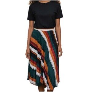 EST. 1946 Midi Skirt 14/16W Pull On Striped Pleated Fall Colors Orange Green NWT